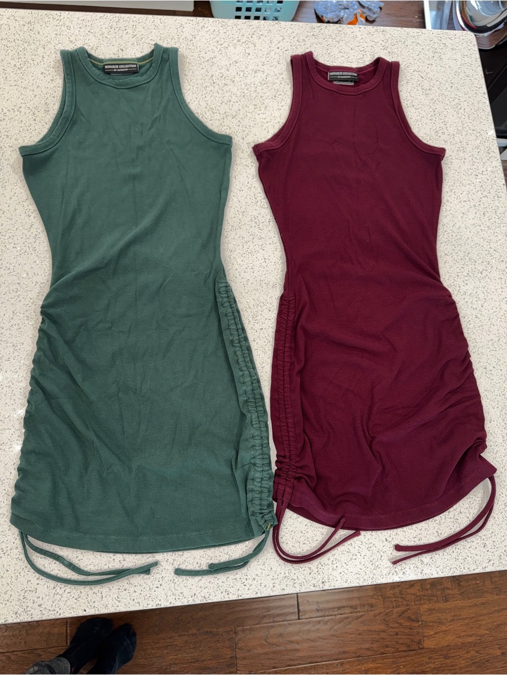 Alphalete Double Ruched Tank Midi Dress — Forest Green & Burgundy